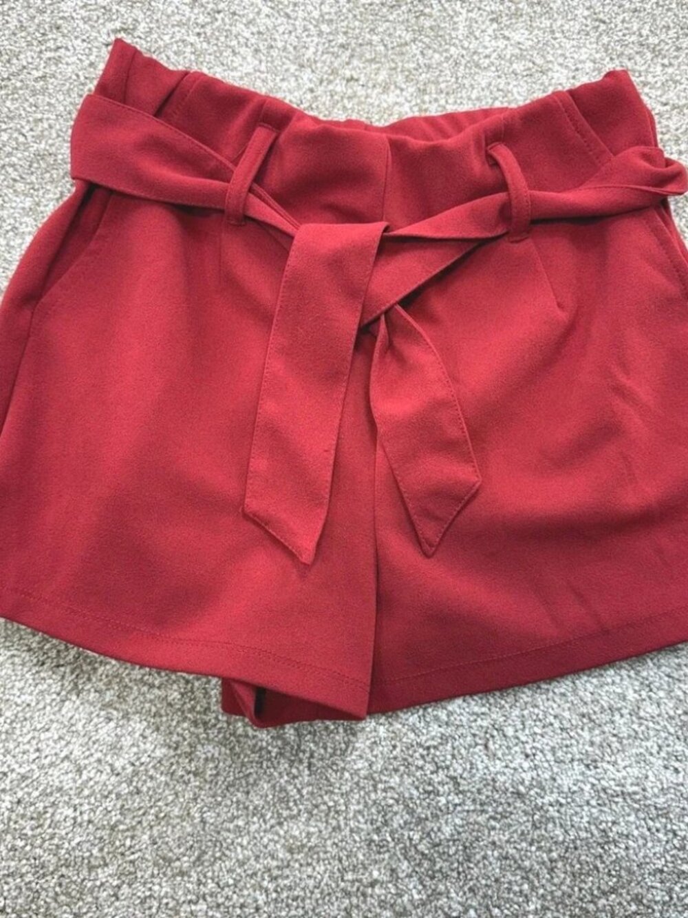 Forever 21 Womens Red Paperbag Waist Tie Front Shorts Small Stretch Party Casual